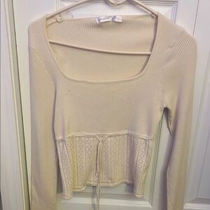 Altar'd State Cream Lace-Up Ribbed Top